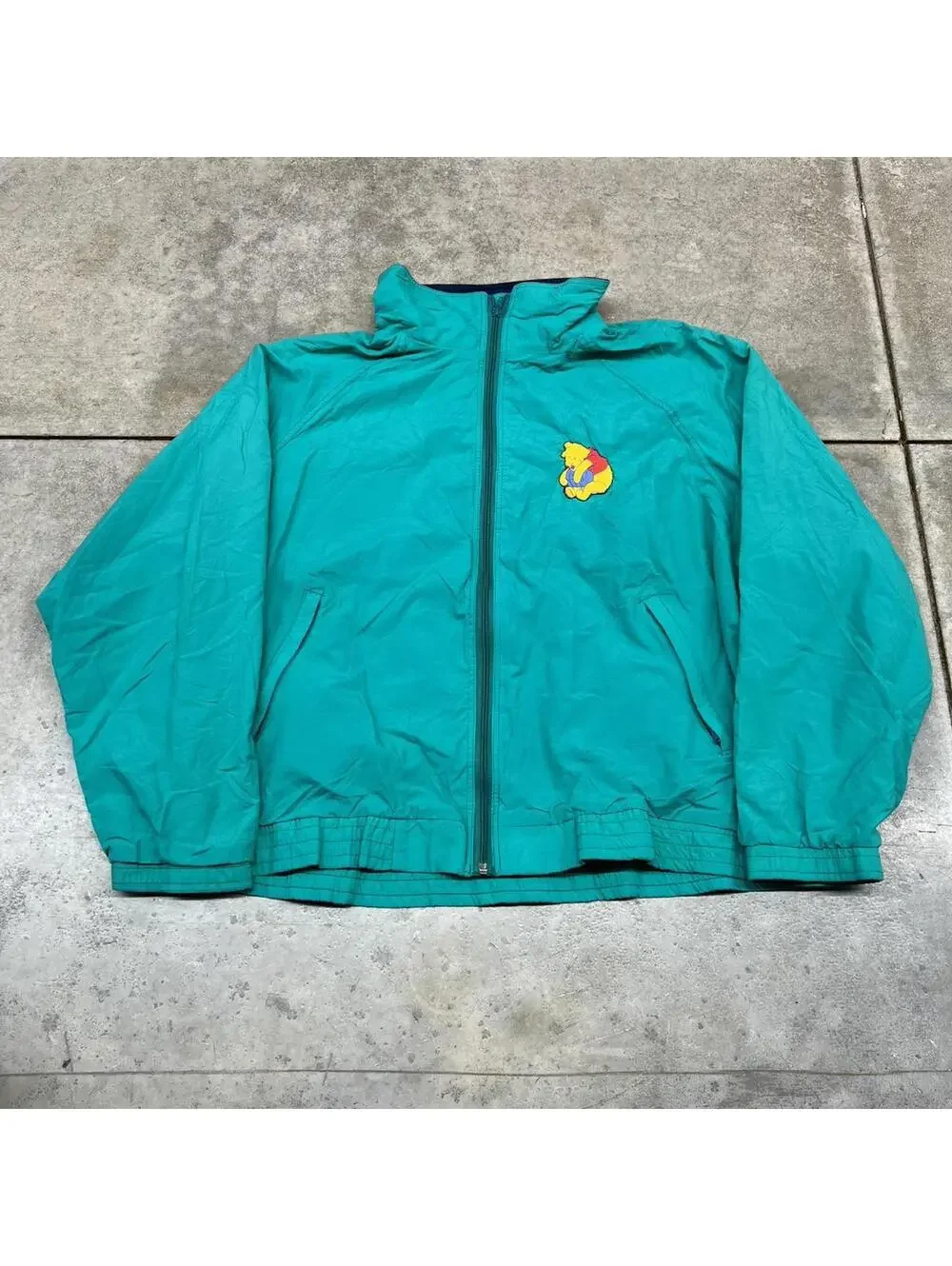 vintage winnie the pooh honey disney blue zip up fleece jacket size xl